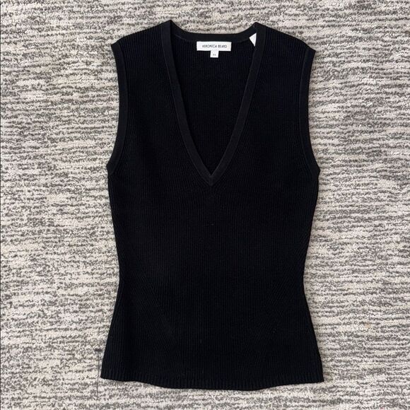 New VERONICA BEARD Sid ribbed-knit sweater top Black Sleeveless XS - Picture 7 of 12
